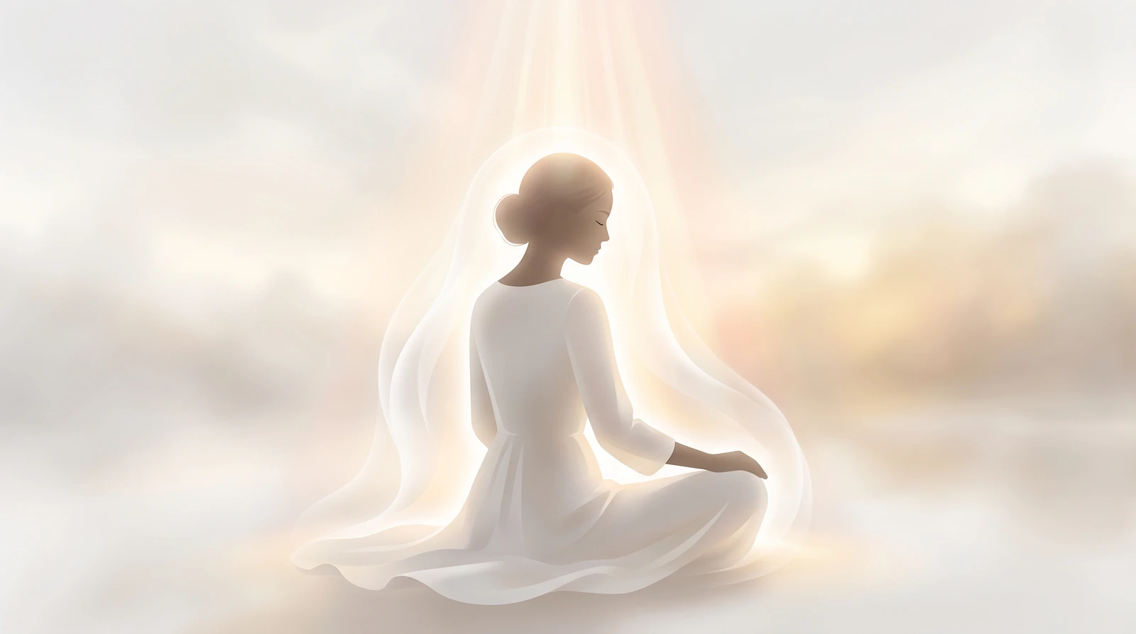 Silueta serena envuelta en luz blanca pura, representación espiritual del aura blanca